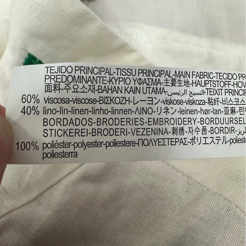 Zara White Embroidered Linen Blend Pants Trousers Size Large
